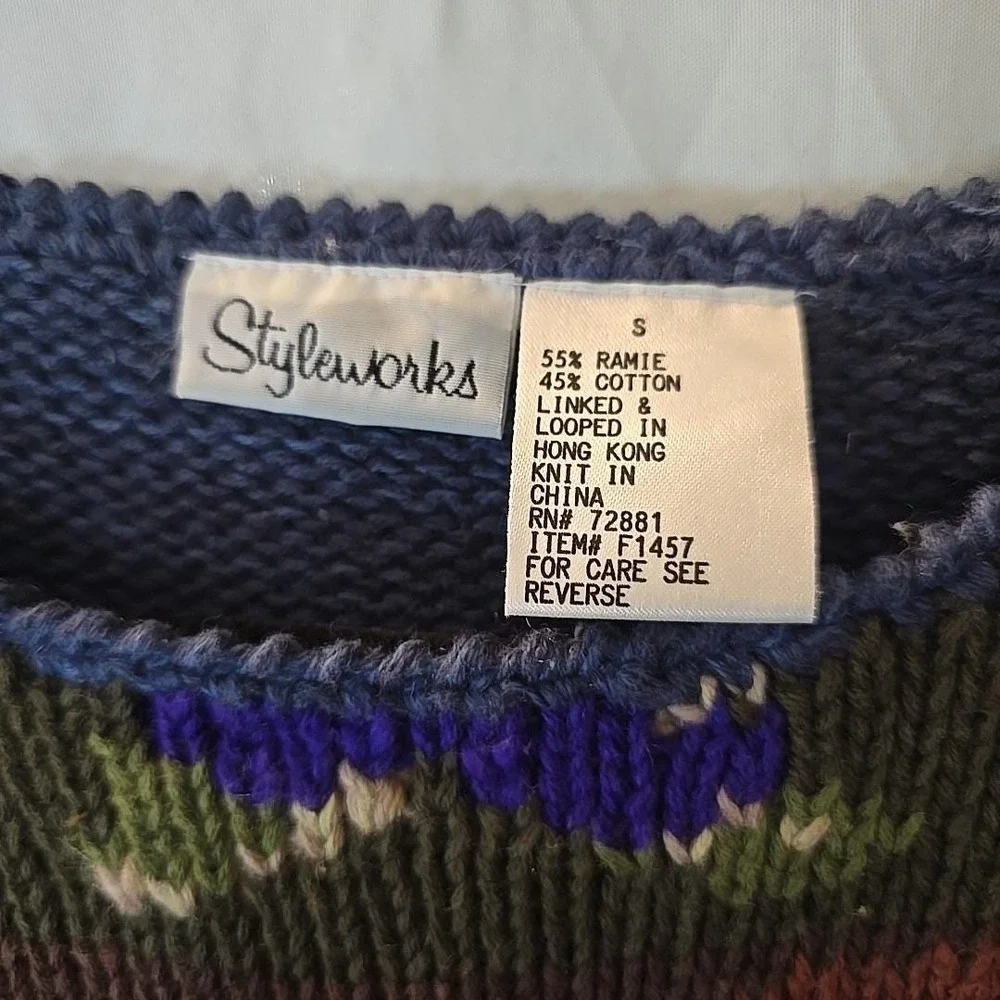 Vintage Styleworks Chunky-knit Fall Autumn Floral Sweater Grandmacore Oversize S